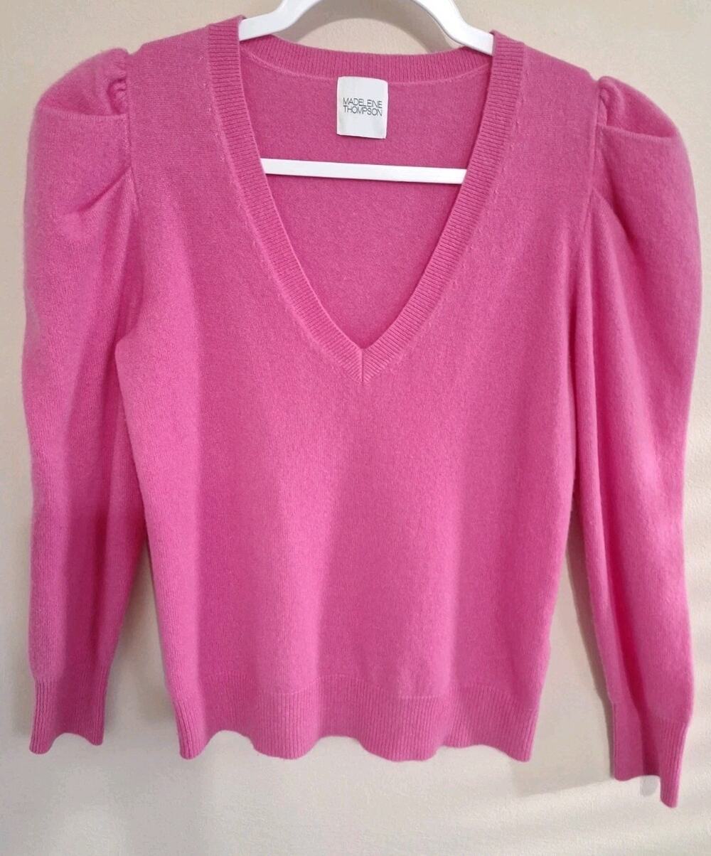 Madeleine Thompson 100% Cashmere Pink Sweater Size S Puffer Shoulder